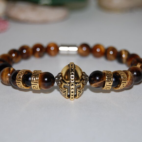 Roman Helmet Bracelet,Tiger Eye Bracelet,Warrior Bracelet,Courage Bracelet - Picture 1 of 2